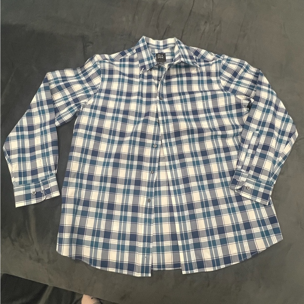 Jos. a Banks Blue and White Plaid Button-Up Shirt